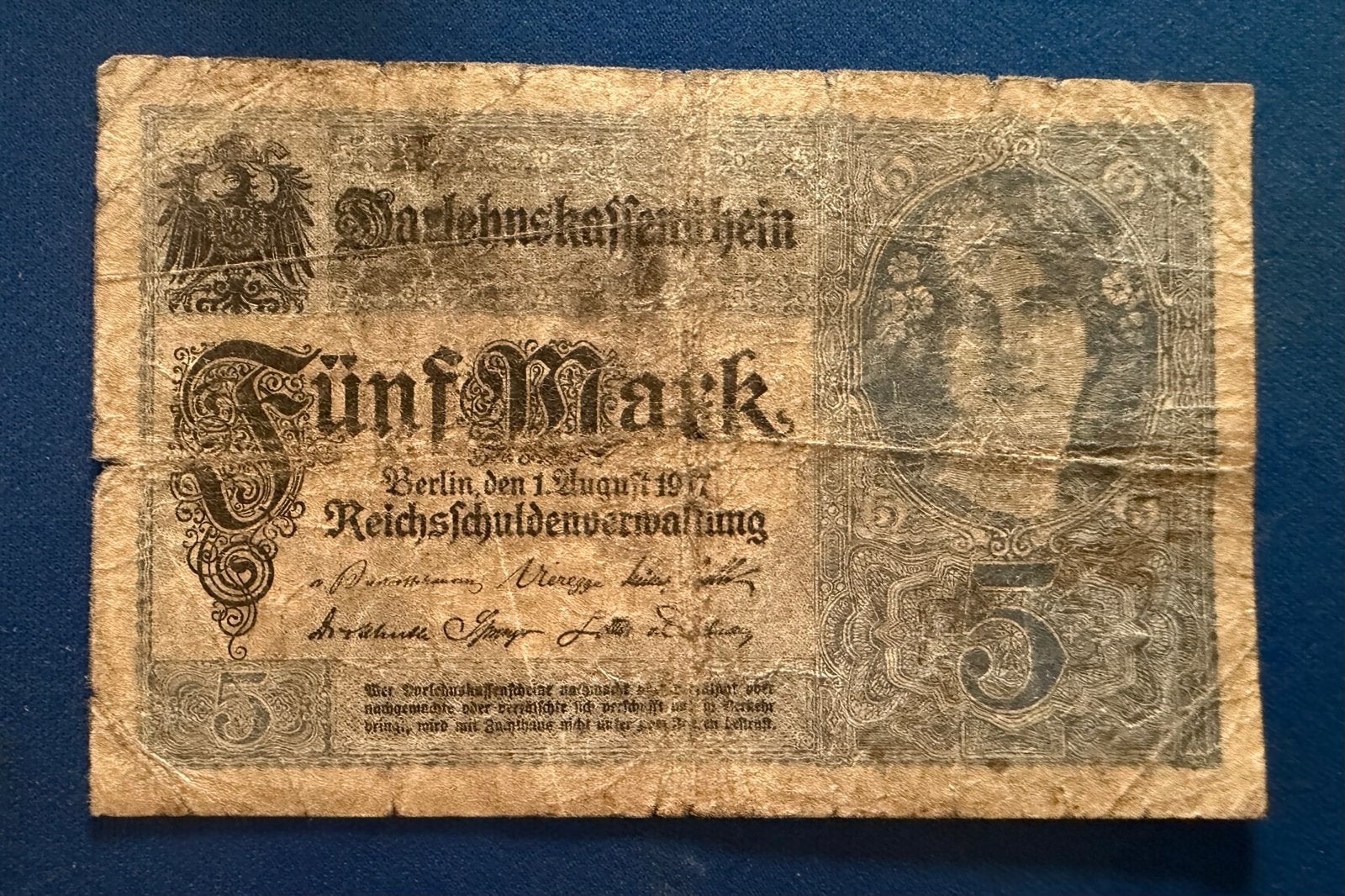 Duitsland 5 Mark Darlehnskassenschein 1917, Postzegels en Munten, Bankbiljetten | Europa | Niet-Eurobiljetten, Ophalen of Verzenden