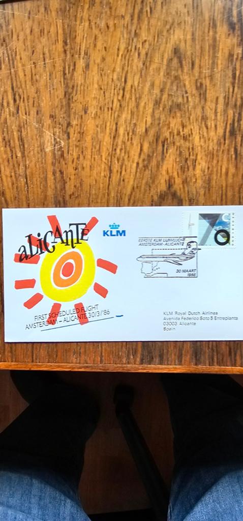 KLM Eerste geplande vlucht Amsterdam-Alicante envelop 1966, Verzenden, Envelop