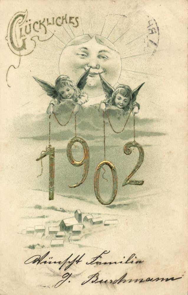 JAARTAL Ansichtkaart 1902 Relief Engeltjes, Ophalen of Verzenden, Voor 1920, Gelopen, Feest(dag)