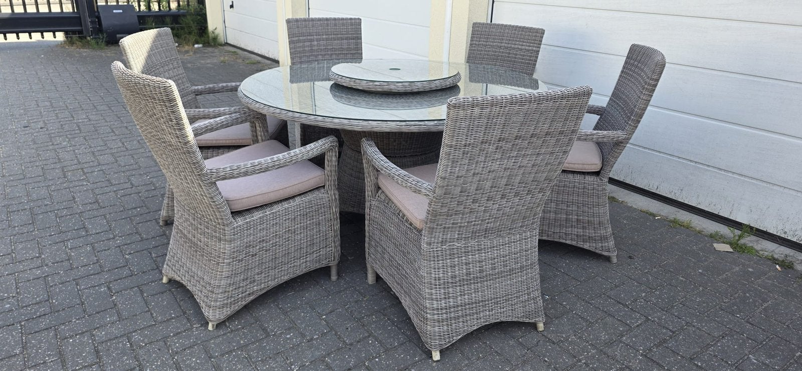 XXL ronde tuinset met draaiplateau en 6 stoelen. Bezorging!, Tuin en Terras, Ophalen, Zo goed als nieuw
