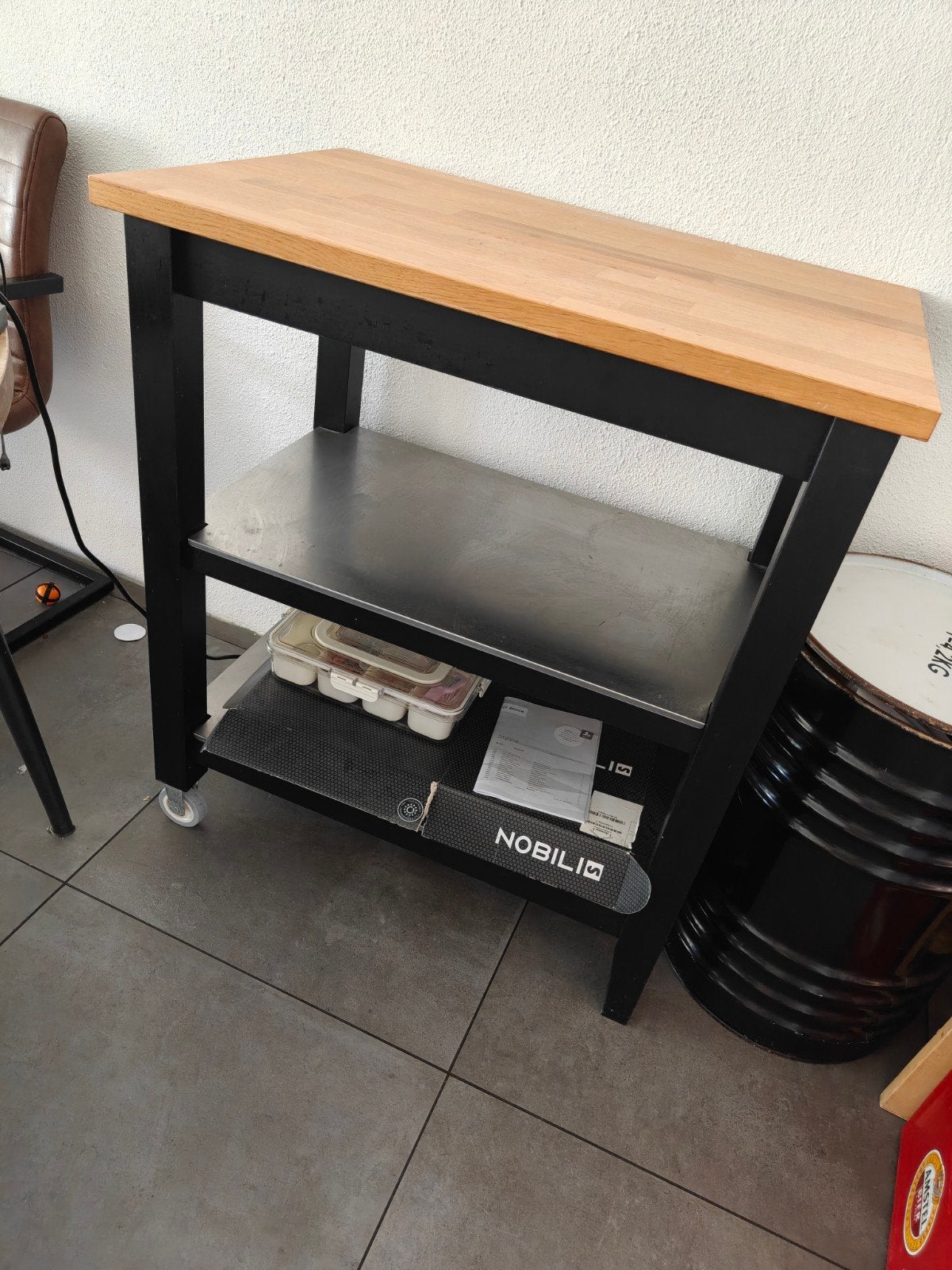 IKEA Keukentrolley met massief houten blad en RVS plank, Ophalen, Gebruikt