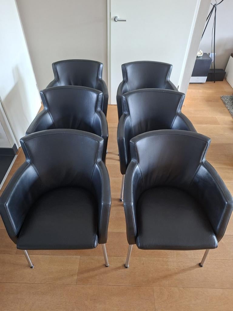 Eetkamerstoelen 6 stuks, Ophalen, Gebruikt, Zwart, Leer