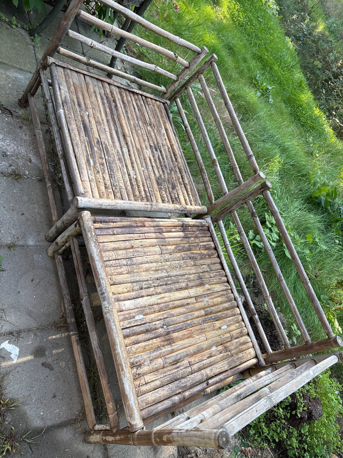 Vintage bamboe ligbed/bankje voor buiten, Ophalen