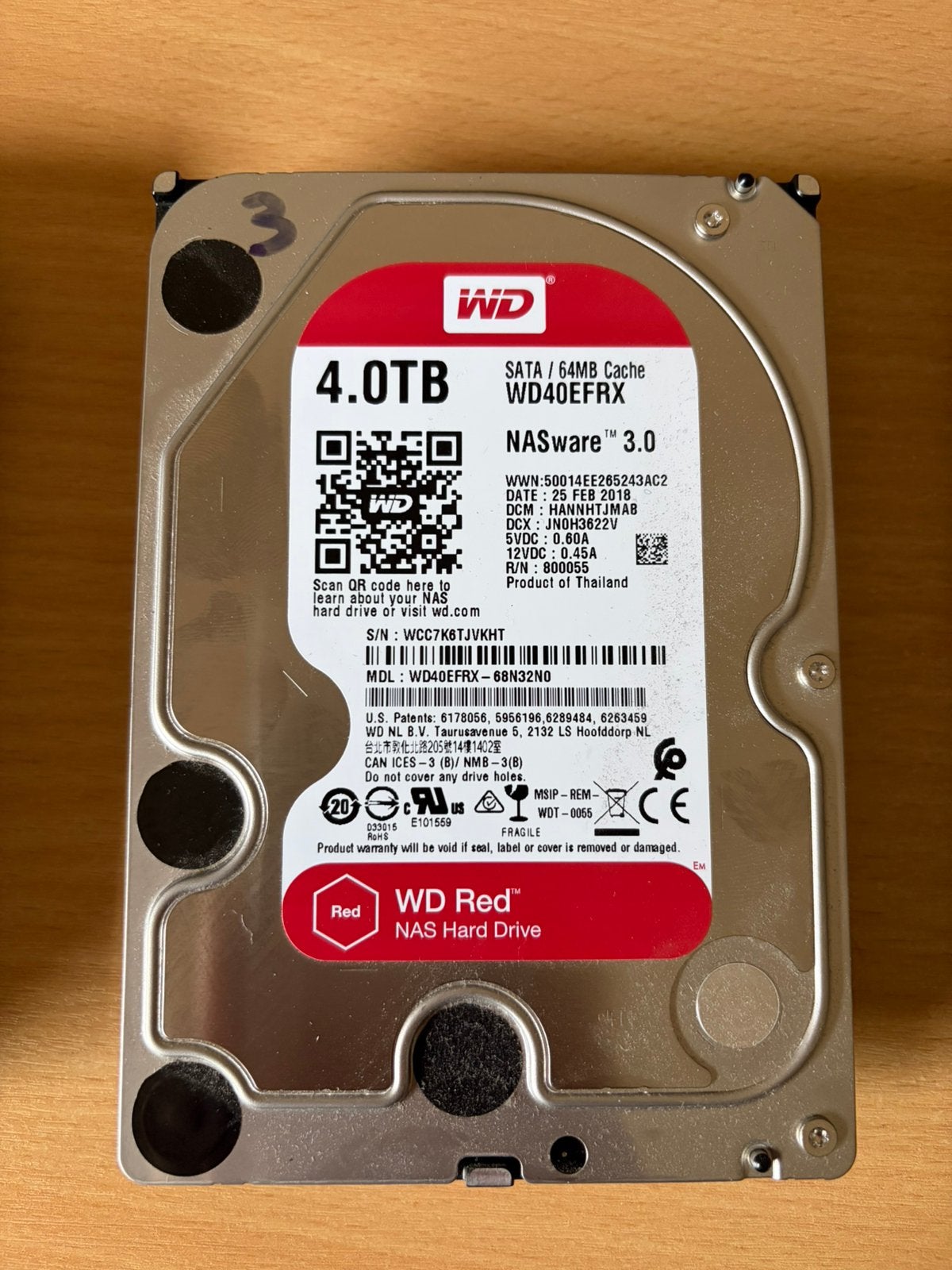 Western Digital Red 4TB NAS HDD (WD40EFRX), Computers en Software, Harde schijven, Intern, Gebruikt, Server, Ophalen of Verzenden
