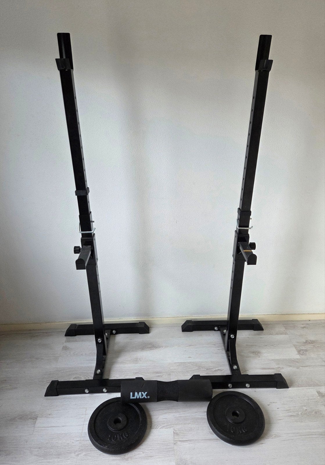 Squat rack met halterschijven, Sport en Fitness, Ophalen of Verzenden, Zo goed als nieuw, Armen, Overige typen