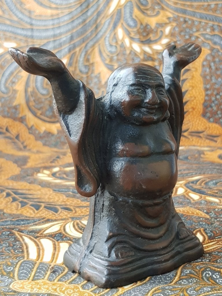 Mooi zwaar oud Chinees brons beeldje van Boeddha 12,8 cm., Handgemaakt, Ophalen of Verzenden, China, Brons