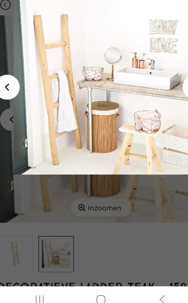 Ladder wit teakhout voor badkamer, handdoeken, Ophalen