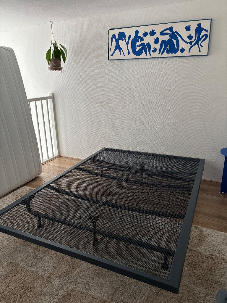 Auping spiraal bed bodem incl. Poten, Ophalen, Blauw, 140 cm, Zo goed als nieuw