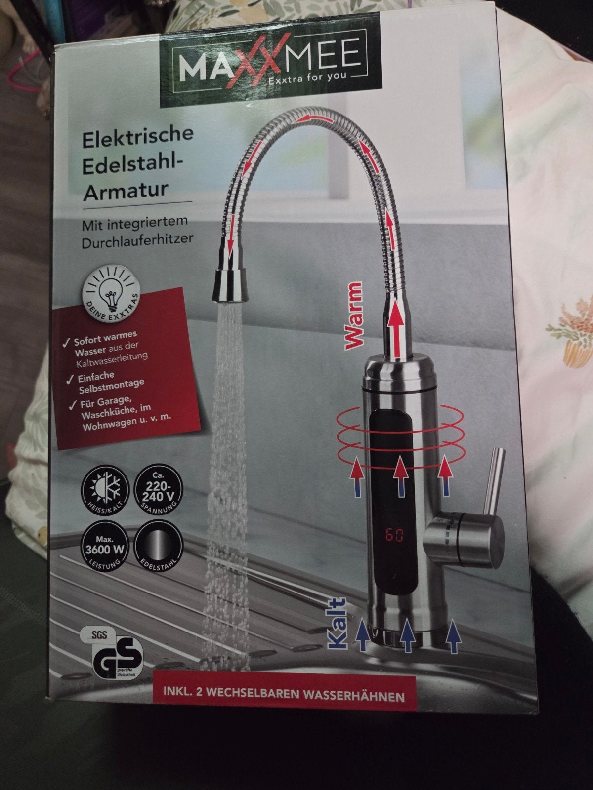MAXXMEE Elektrische RVS Kraan met Doorstroomverwarmer, Minder dan 1 liter, Ophalen, Nieuw, 1 snelheid