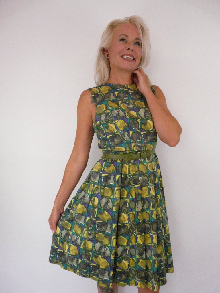 *Abfab Vintage Jurk met Print 38*, Maat 38/40 (M), Ophalen of Verzenden, Zo goed als nieuw, Knielengte