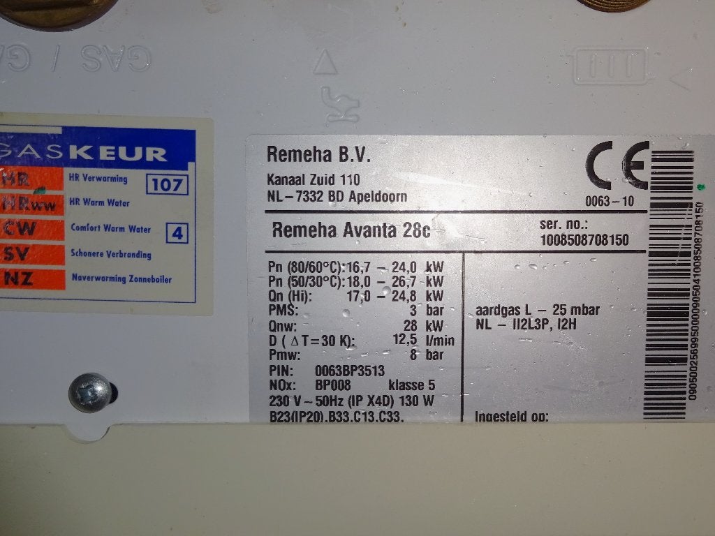 Remeha Avanta hr-ketel voor tankgas, gasflessen, propaangas., Ophalen, 30 tot 80 cm, Gebruikt, Hoog rendement (Hr)