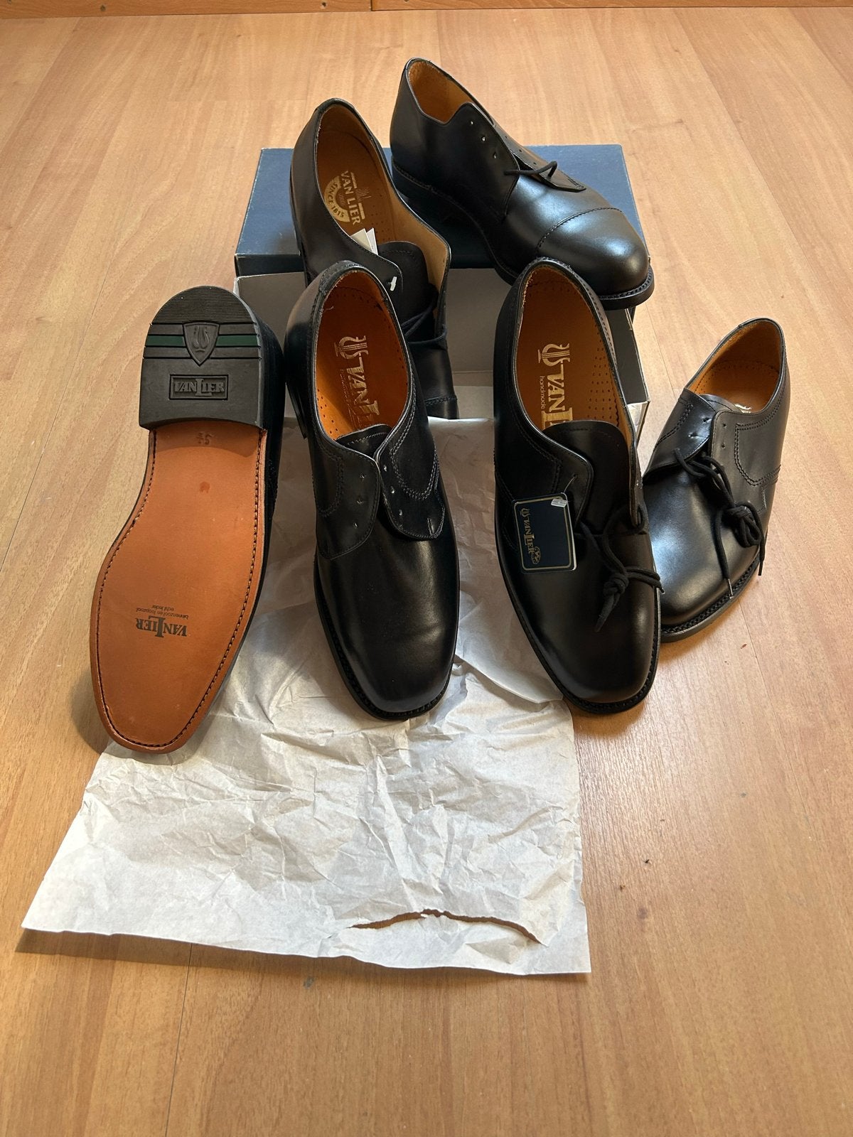 3 paar nieuwe zwarte Van Lier herenschoenen maat maat 9 1/2, Ophalen, Nieuw, Zwart, Veterschoenen