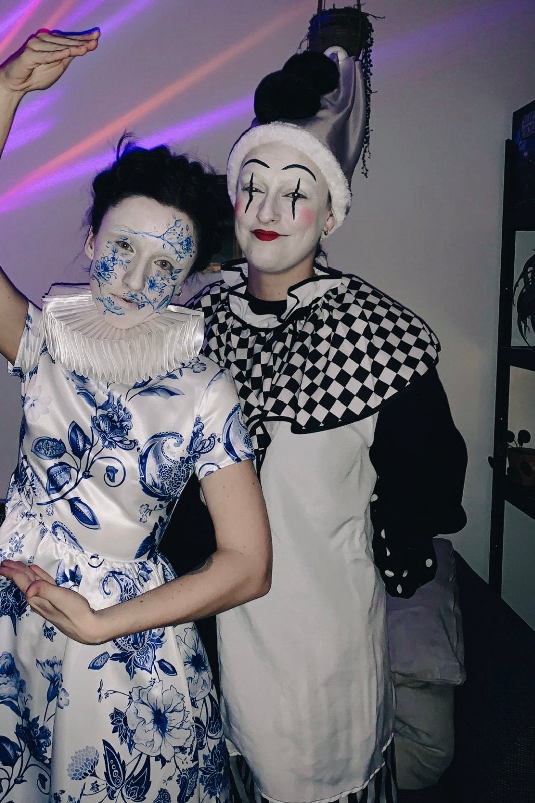 Pierrot kostuum - clownspak met handgemaakte hoed, Carnaval, Maat 42/44 (L), Ophalen of Verzenden, Zo goed als nieuw