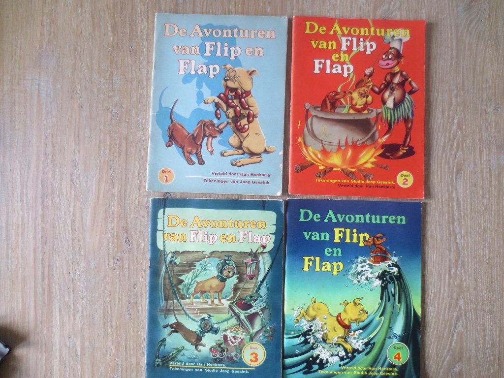 Stripboeken:4 boeken Douwe Egbert De Avonturen van Flip&Flap, Boeken, Meerdere stripboeken, Ophalen of Verzenden, Zo goed als nieuw