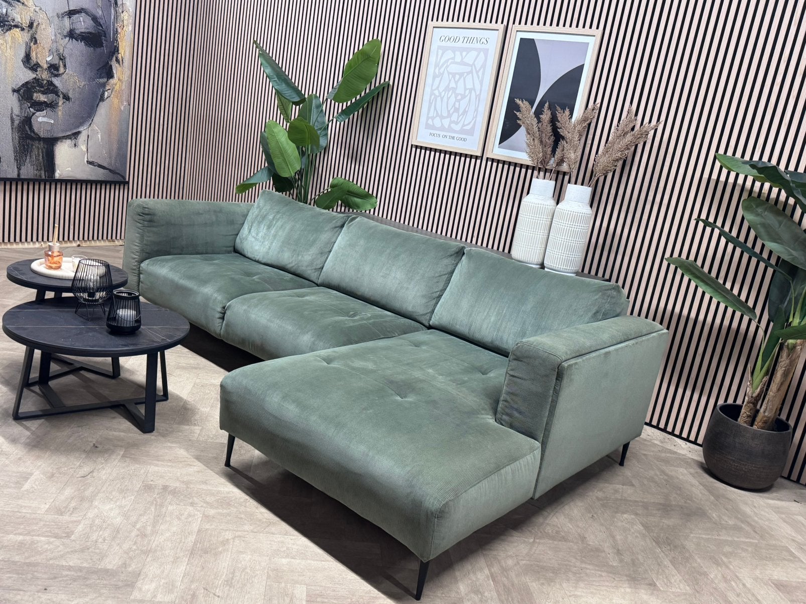 ZGAN Trendhopper Ribstof Hoekbank - Olijfgroen -  280 x 160