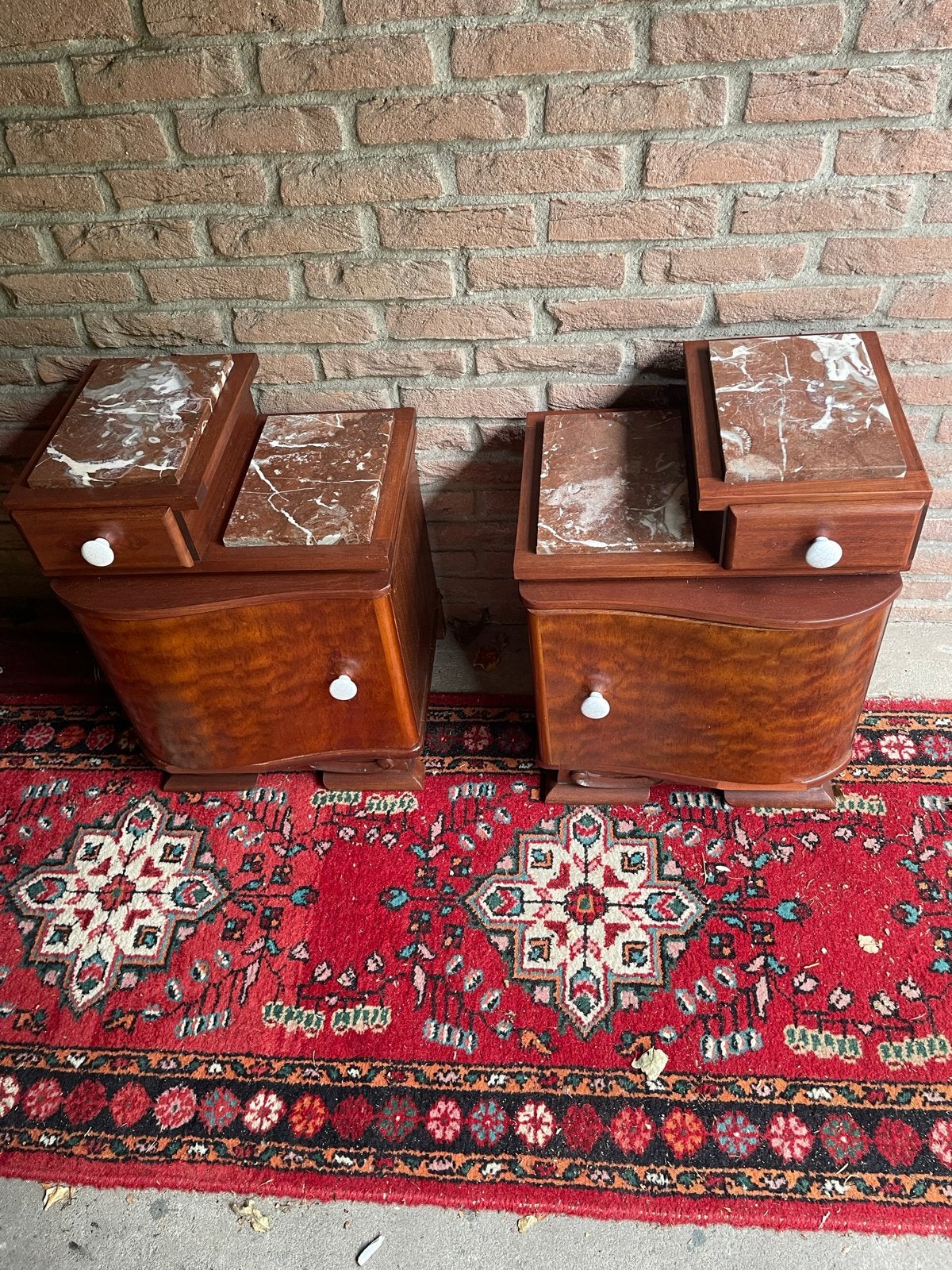 Set van 2 Art Deco Nachtkastjes met Marmeren Blad, Ophalen