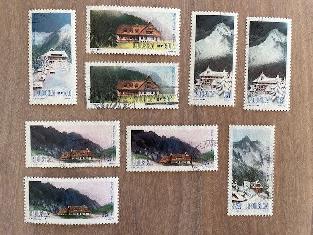 9x Schuilhutten 1972, Ophalen of Verzenden, Polen, Gestempeld
