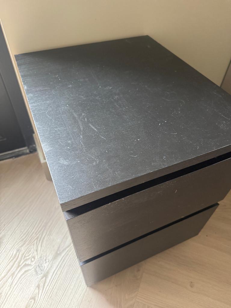 malm ladekast zwart 2 lades, Huis en Inrichting, Gebruikt, 3 of 4 laden, Minder dan 100 cm, 25 tot 50 cm