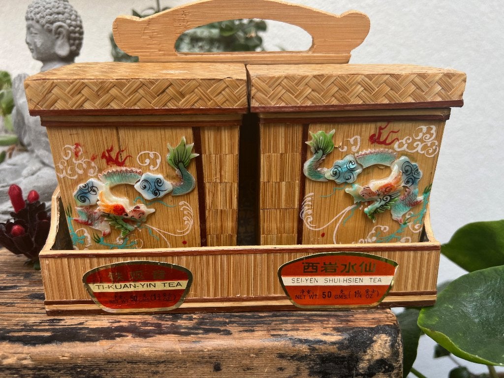 Chinese Shantou rietstro theebus met chinees draak schelpen, Verburgt Vintage, Gebruikt, Beige, Ophalen of Verzenden