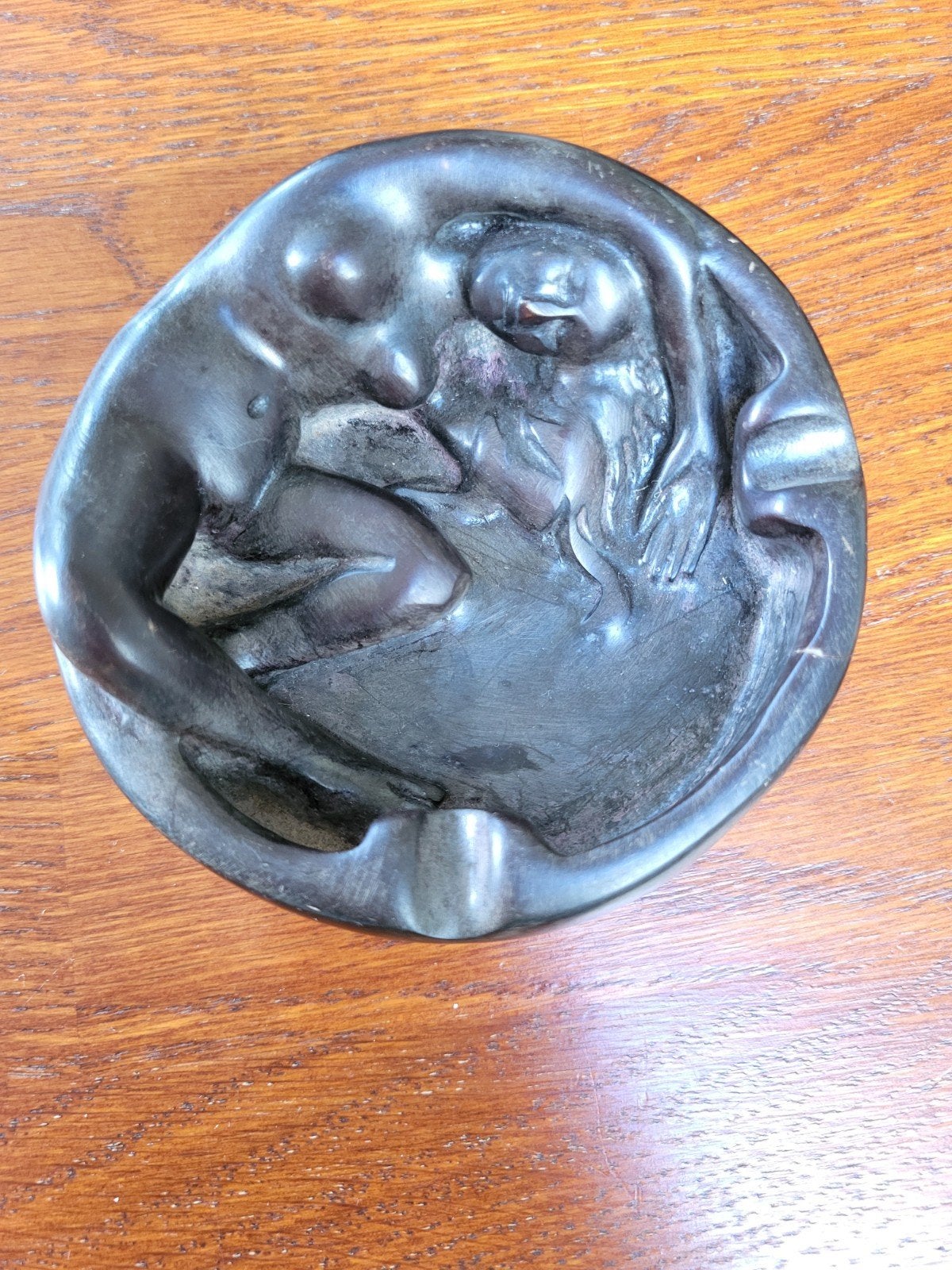 Vintage Art Deco Asbak met Naakte Figuren - 10 cm Diameter, Ophalen of Verzenden