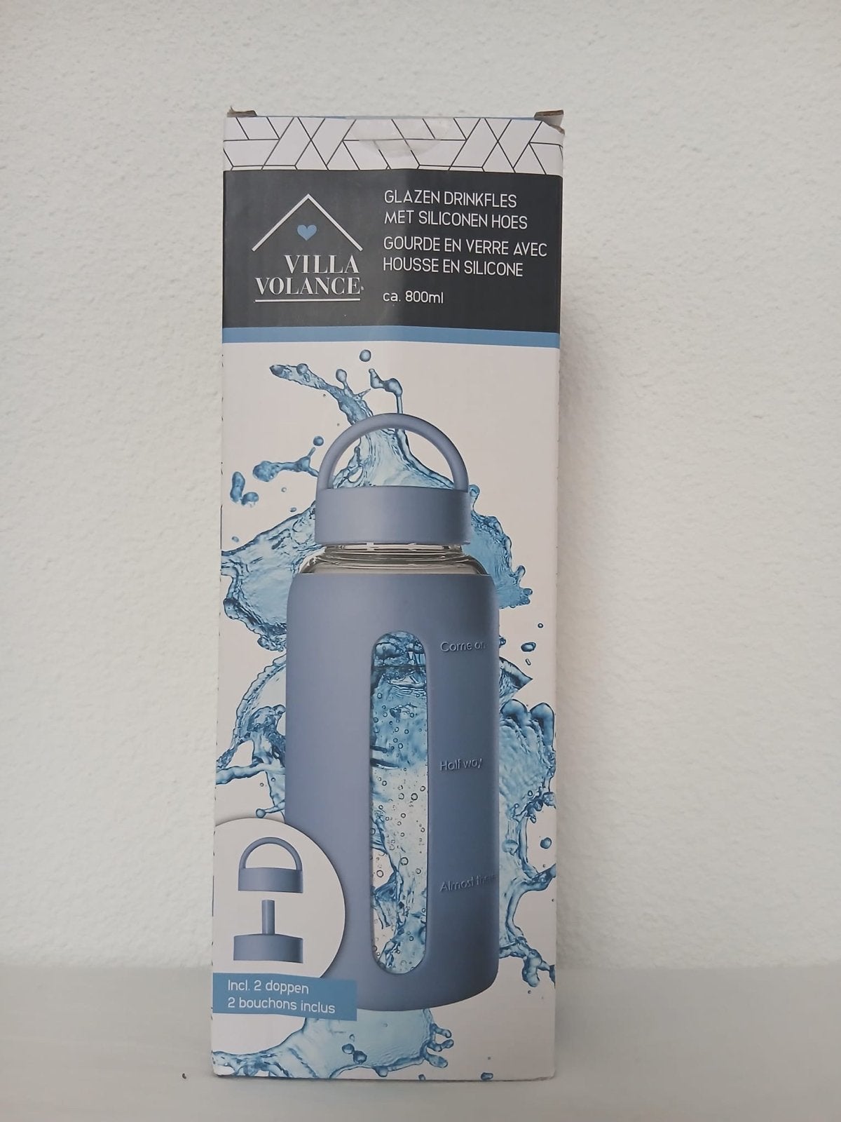 Glazen drinkfles met siliconen hoes - 800 ml - Nieuw, Ophalen of Verzenden, Nieuw