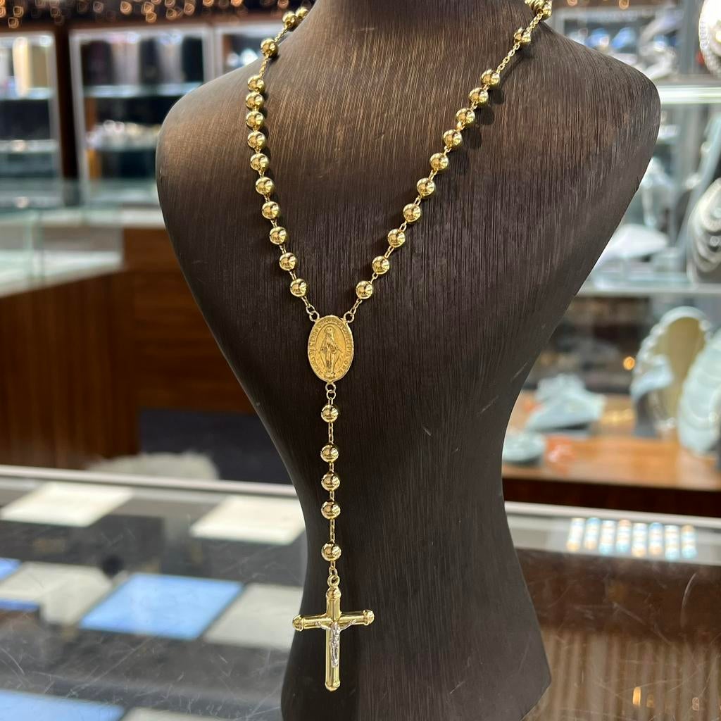 14 karaat gouden rozenkrans ketting kruis groot model, Ophalen of Verzenden, Zo goed als nieuw, Goud