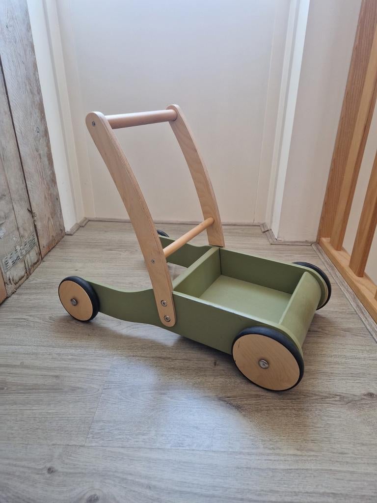 Bandits & Angels houten loopwagen in olijfgroen, Kinderen en Baby's, Speelgoed | Houten speelgoed, Ophalen, Zo goed als nieuw
