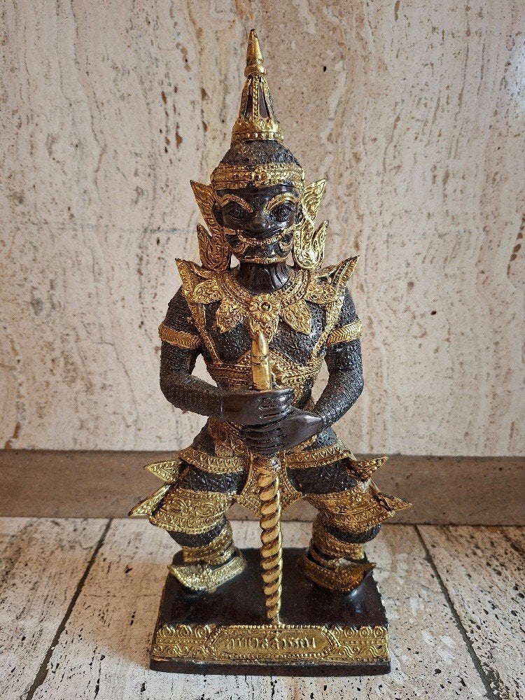 Brons beeld van Thao Wessuwan, bekende Thaise tempelwachter, Ophalen, Gepatineerd, Brons, 20 - 50 cm
