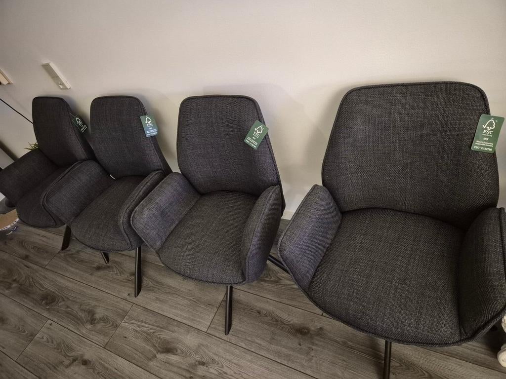 4x Nieuwe Draaibare Eetkamerstoelen - Grijs Stof, Huis en Inrichting, Stoelen, Ophalen, Modern, Draaibaar, Eetkamerstoel, Nieuw