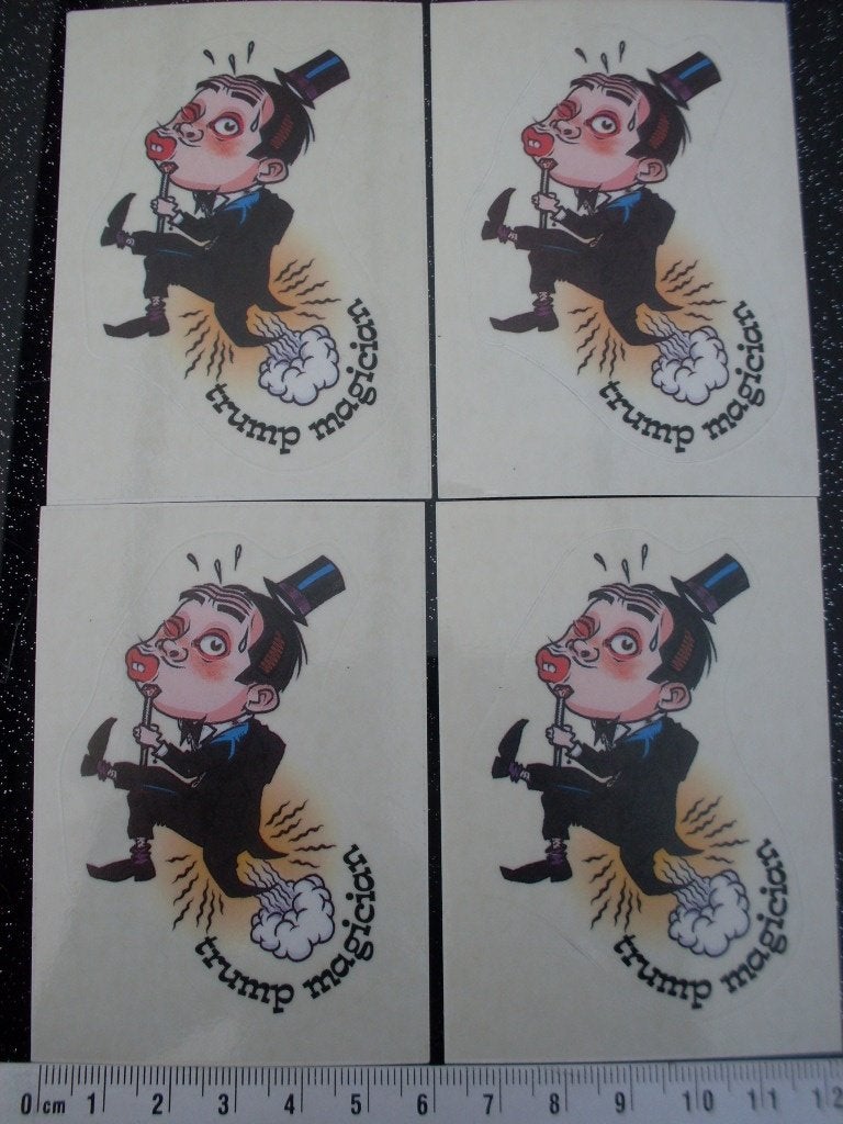 4x panini sticker trump magicician humor tovenaar, Verzenden, Zo goed als nieuw, Strip of Tekenfilm