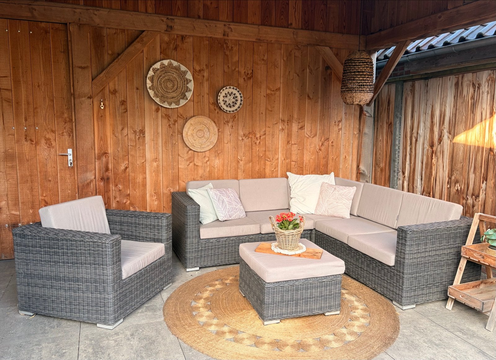 Loungeset met Hoekbank, Stoel en Hocker, Tuin en Terras, Tuinsets en Loungesets, Ophalen, 6 zitplaatsen, Loungeset, Gebruikt