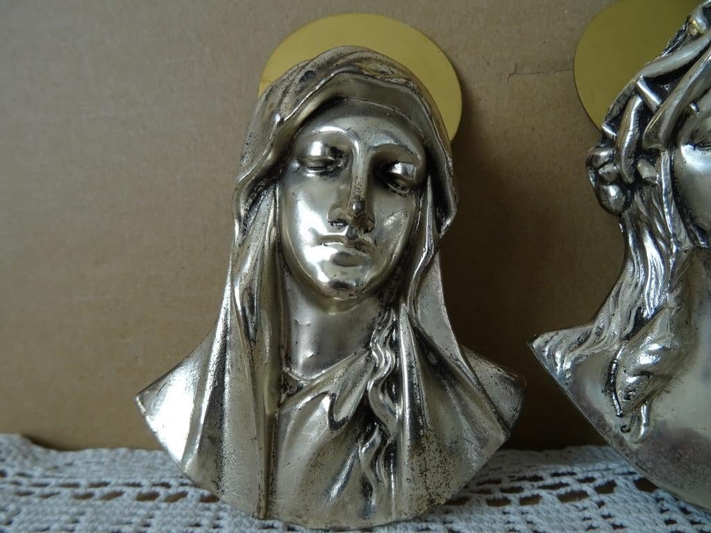 Stel antieke of vintage plaquettes reliëfs Maria Jezus 14cm, Ophalen of Verzenden