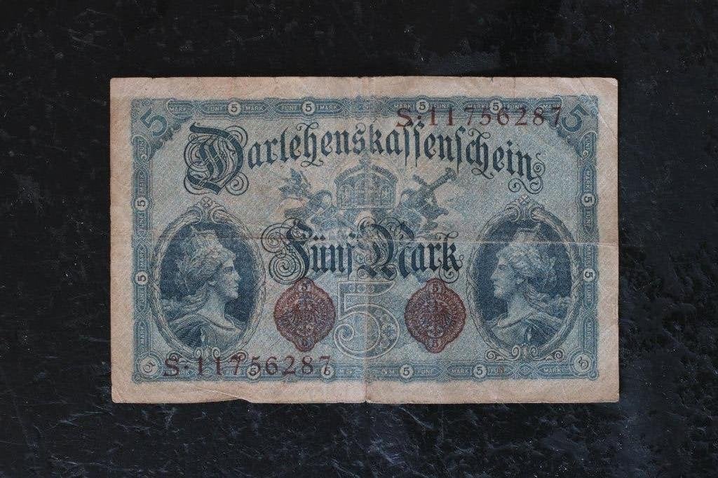 Duitse 5 Mark Darlehnskassenschein uit 1914, Postzegels en Munten, Bankbiljetten | Europa | Niet-Eurobiljetten, Ophalen of Verzenden