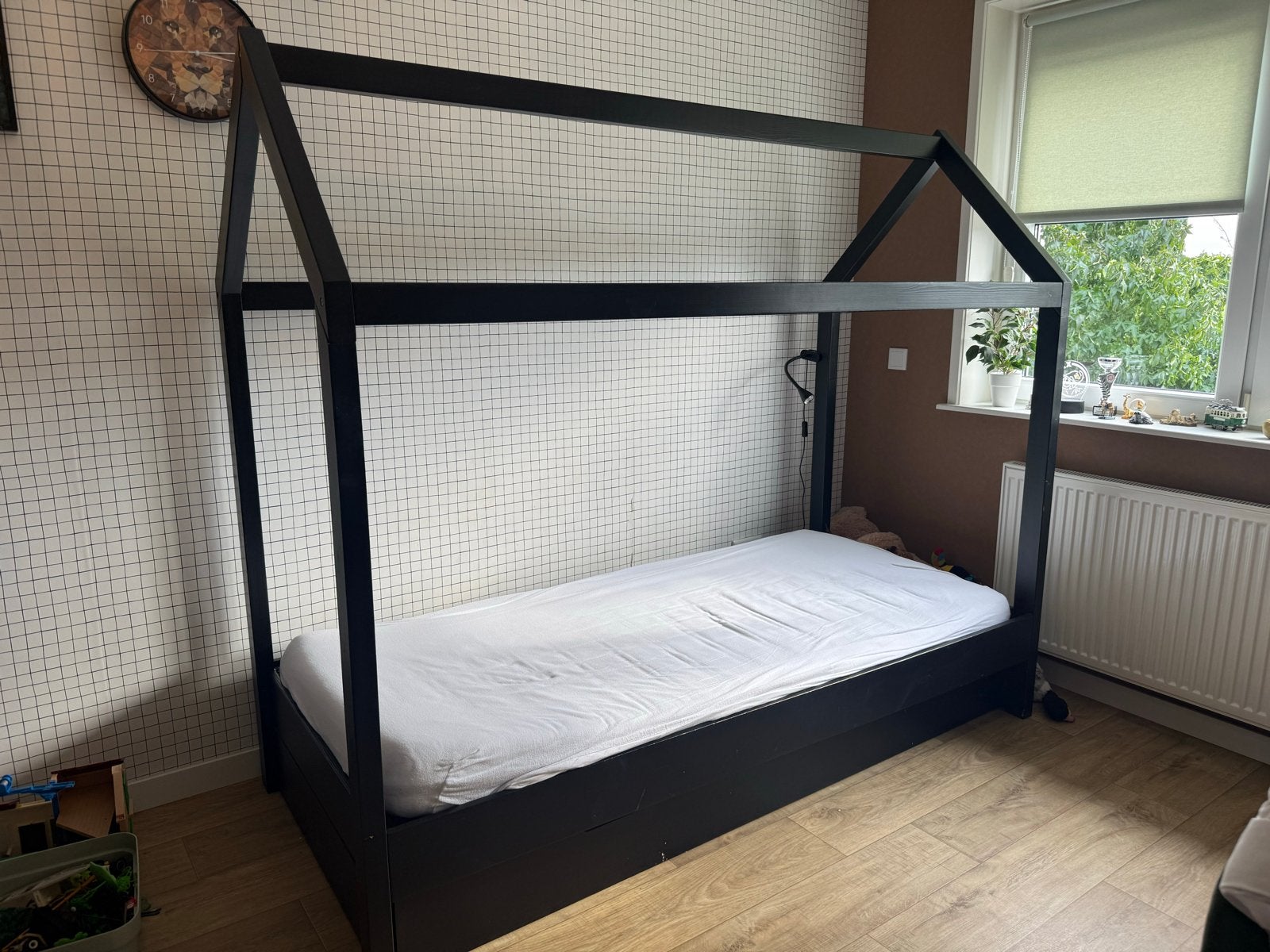 Huis bed  90x200 met bedlade - Zwart, Ophalen, Gebruikt, 90 cm, Eenpersoons