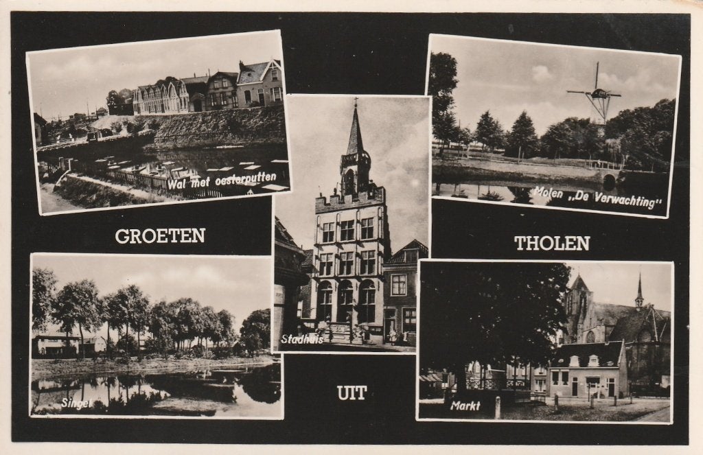 THOLEN Oesterputten Singel Stadhuis Molen Markt Groeten, Verzenden, 1940 tot 1960, Ongelopen, Zeeland