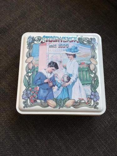 Stollwerck seit 1839 nostalgisch art nouveau blik 18x18x6cm, Ophalen of Verzenden, Gebruikt, Overige