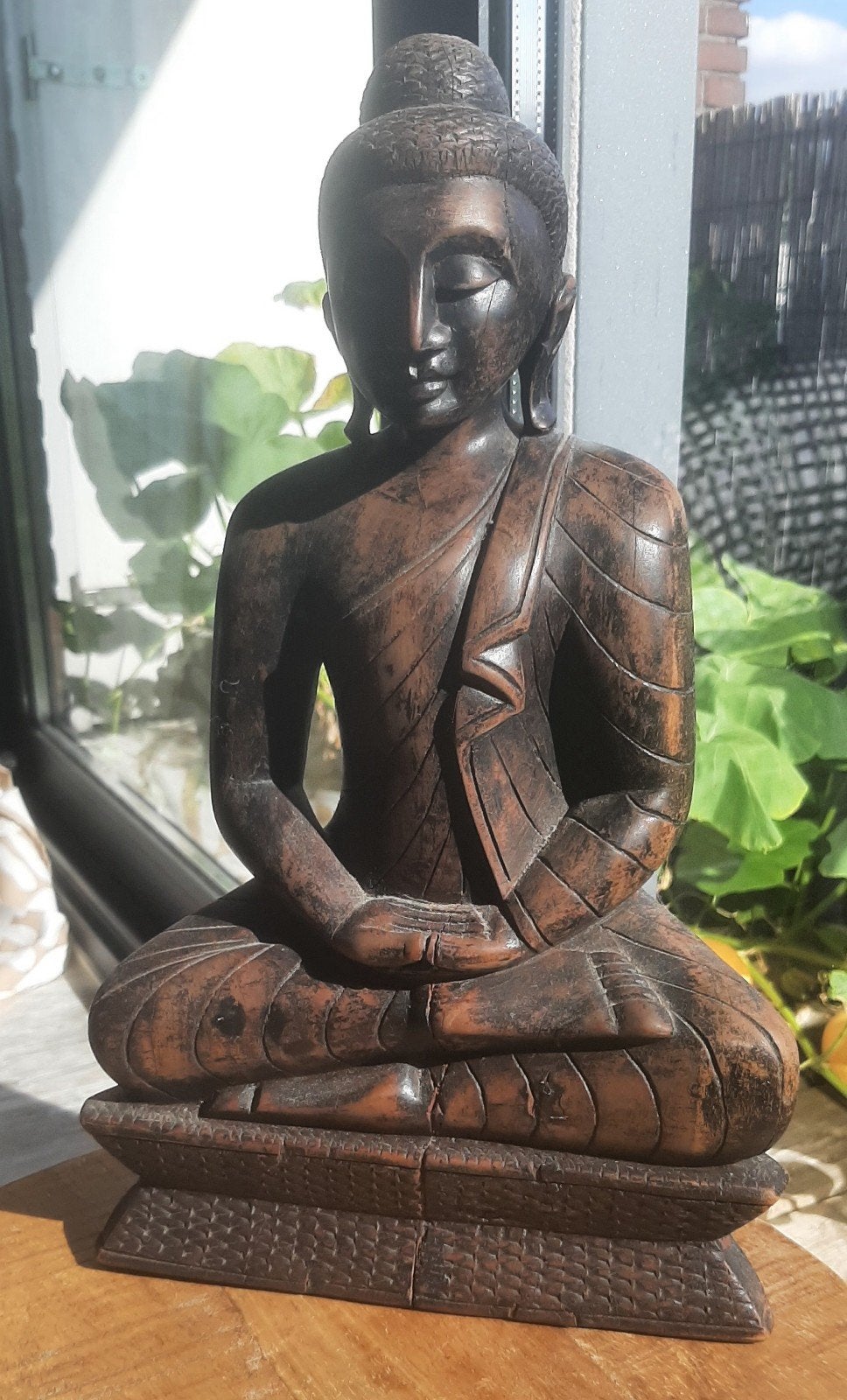 Houten Boeddha beeld - Mediterende Boeddha, Huis en Inrichting, Woonaccessoires | Boeddhabeelden, Gebruikt, Ophalen of Verzenden