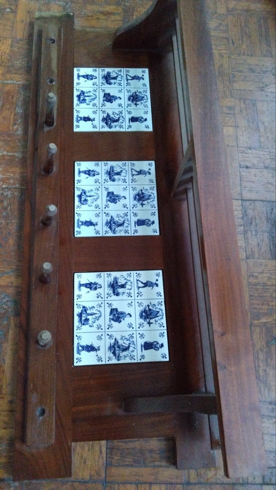 Houten kapstok met stijl delfts blauwe tegels, Antiek en Kunst, Ophalen of Verzenden