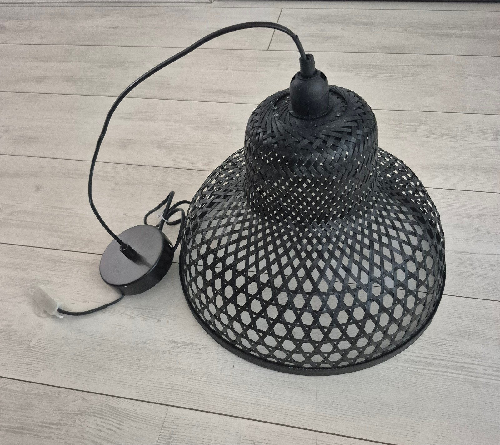zwarte rieten hanglamp, Ophalen, Gebruikt, Hout, E27 (groot)