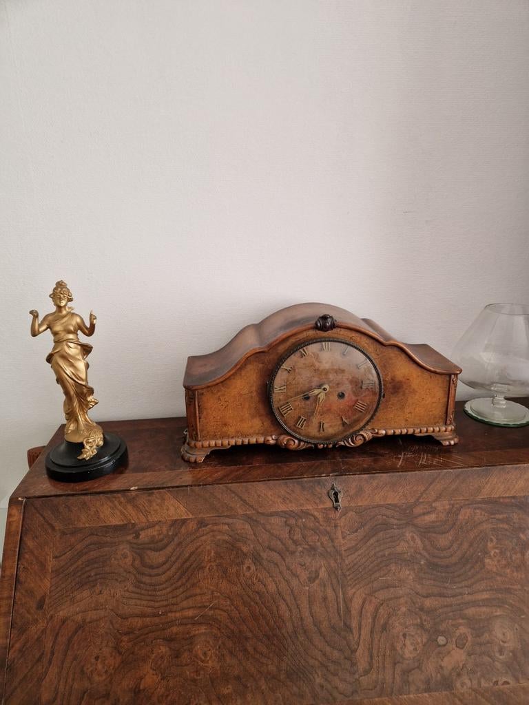 Antieke klok en bronzen beeldje, Ophalen of Verzenden