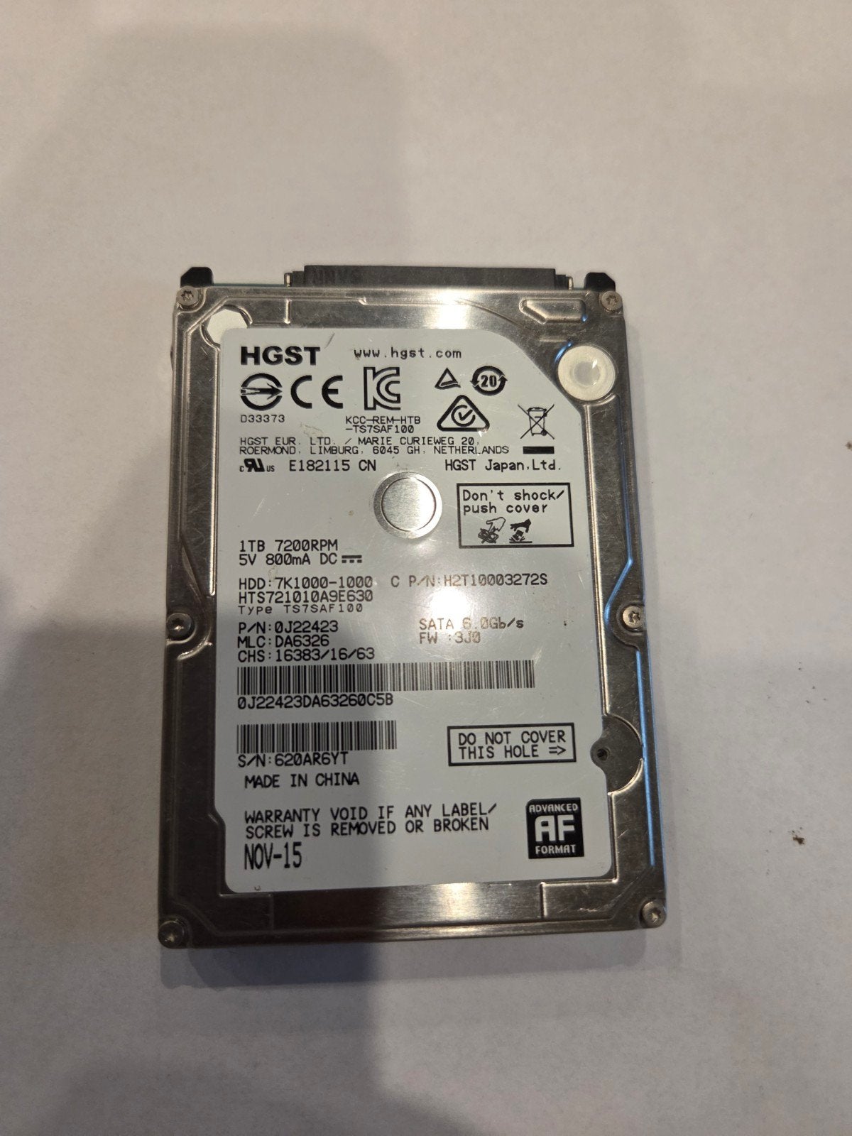 HGST 1TB HDD 2.5 inch SATA - 2592 uur gebruikt, Intern, Gebruikt, Ophalen of Verzenden, 1TB
