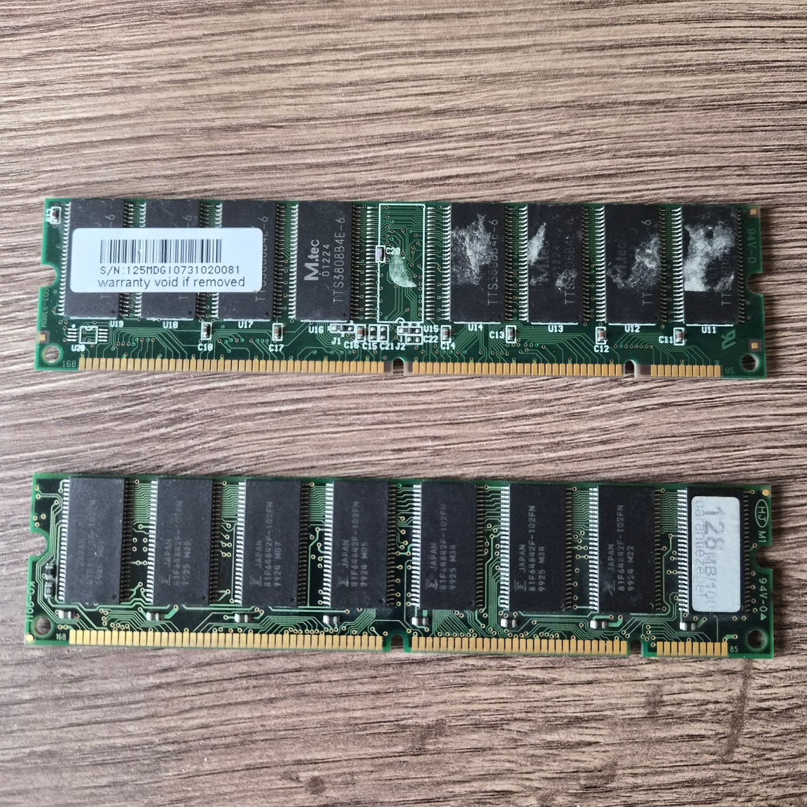 2x 128MB SDRAM Geheugenmodules, Gebruikt, Overige soorten, Ophalen of Verzenden, 128 GB