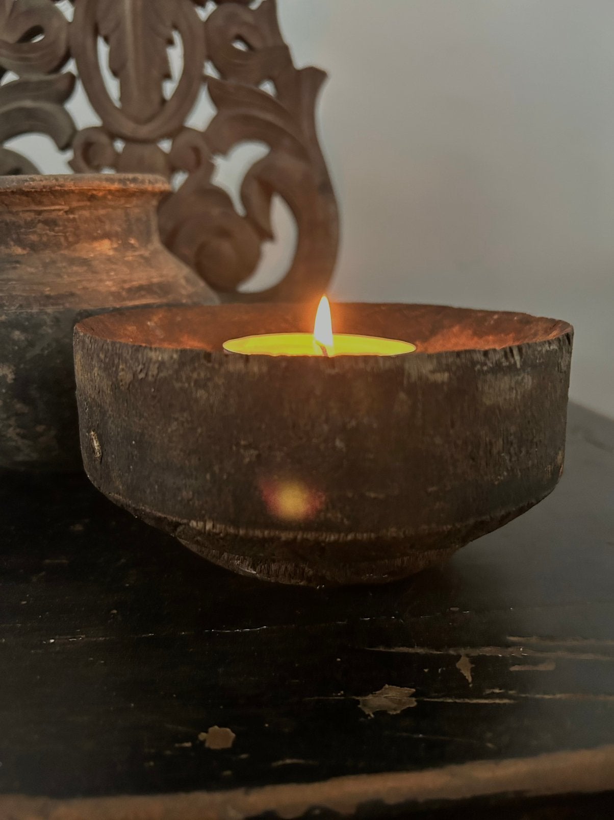 Oud ornament kandelaar sober sleets imperfect, Ophalen of Verzenden