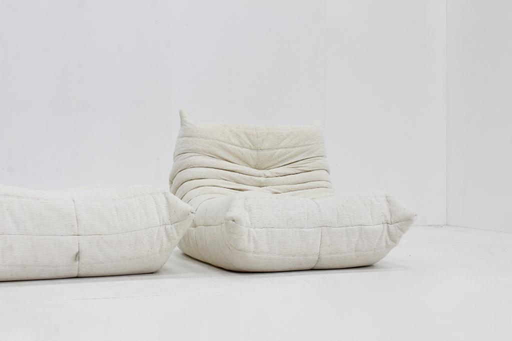 Vintage Togo met pouf 1980s by Michel Ducaroy Ligne Roset, Eenpersoons, Design, 75 tot 100 cm, Ophalen of Verzenden