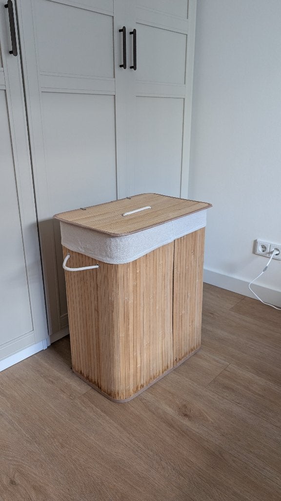 Bamboe Wasmand met 2 vakken (Bamboo laundry basket), Huis en Inrichting, Badkamer | Badtextiel en Accessoires, Ophalen, Gebruikt