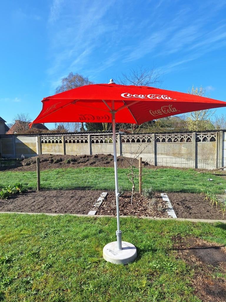 Parasol voet met parasol van Coca-Cola, Tuin en Terras, Parasols, Ophalen, Nieuw, 1 tot 2 meter, Stokparasol