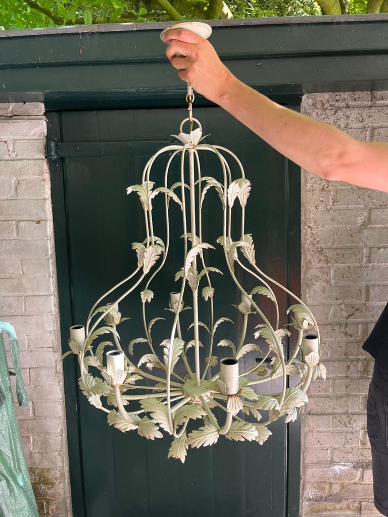 Toleware Florentijnse kroonluchter smeedijzer 86 cm hoog, Ophalen of Verzenden, Gebruikt, Metaal, Florentijns