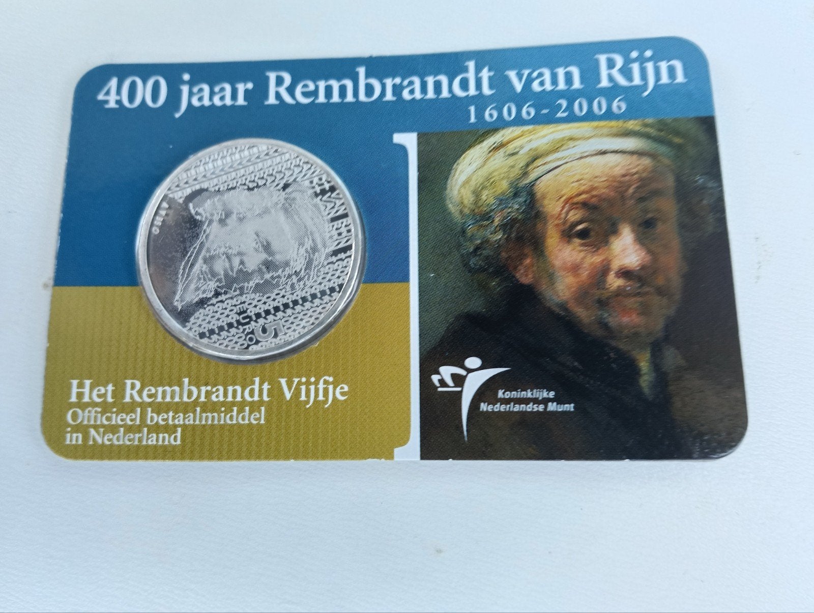 Rembrandt Vijfje - Zilveren Herdenkingsmunt 2006, Postzegels en Munten, Koningin Beatrix, Zilver, Euro's, Ophalen of Verzenden