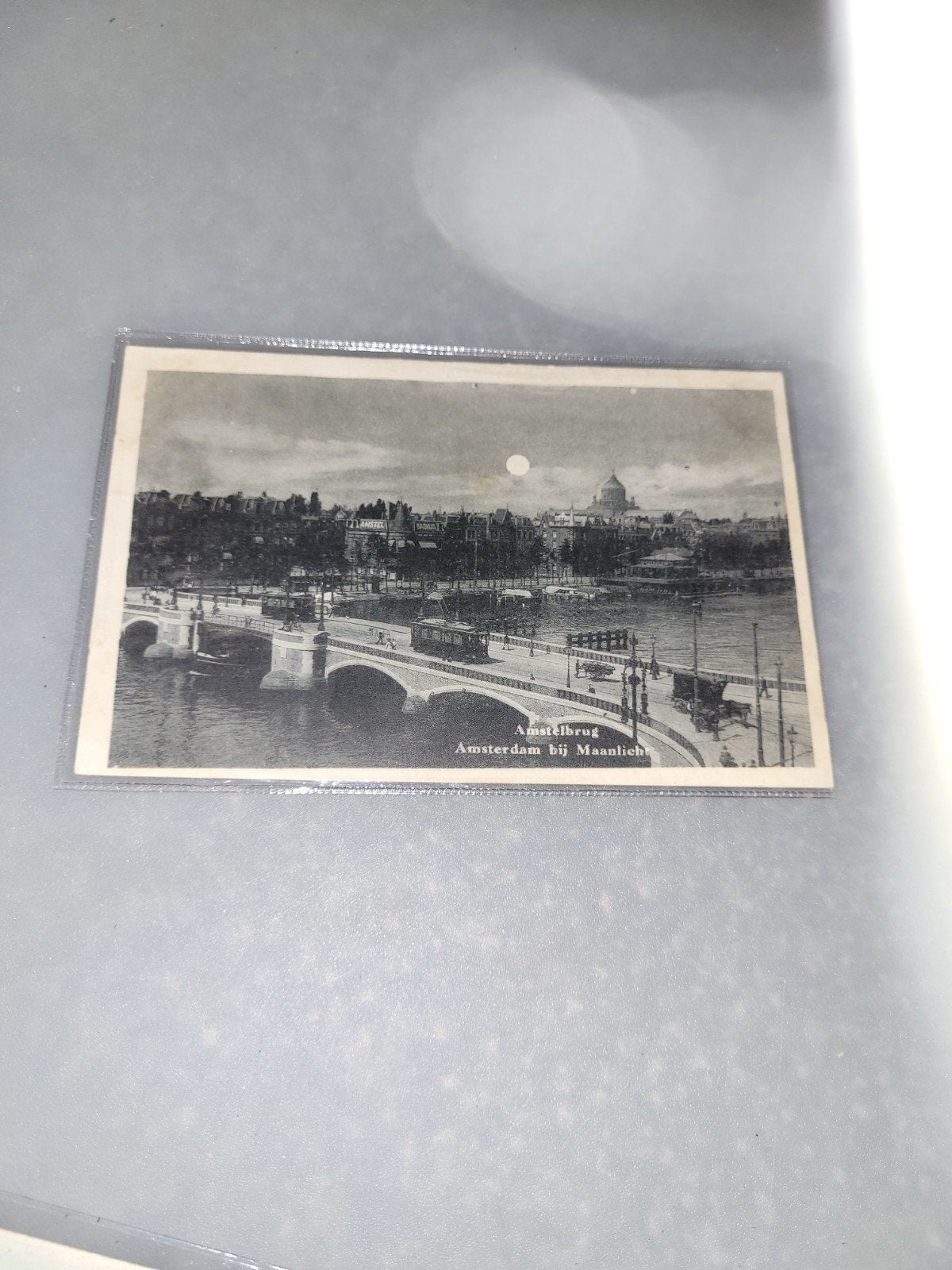 ansichtkaart Amsterdam bij maanlicht amstelbrug, Ophalen of Verzenden, Voor 1920, Noord-Holland