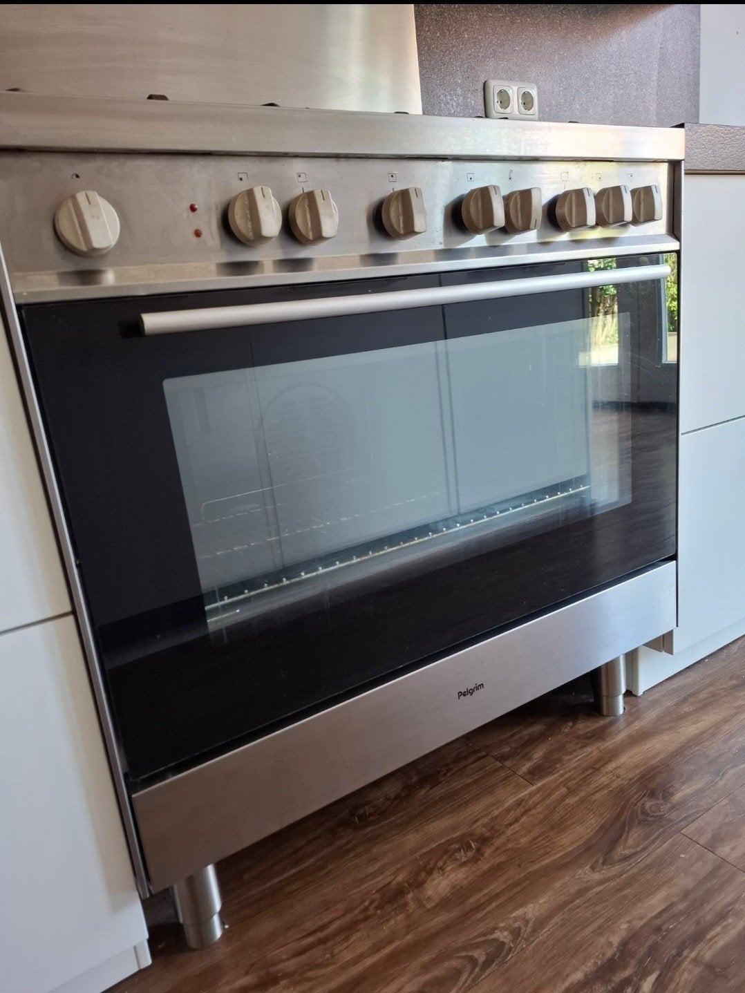 Pelgrim 6-pits gasfornuis met oven, 90cm breed, RVS, Ophalen, Gebruikt, 60 cm of meer, Gas